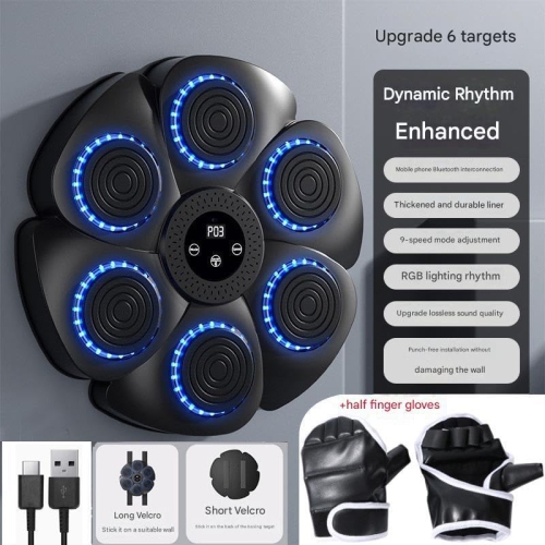 Wall-mounted boxing pad, musical boxing machine with half-finger gloves，fitness training equipment, helps to burn fat and lose weight