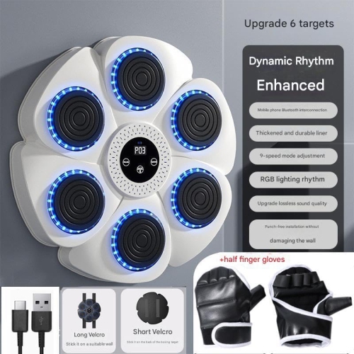 Wall-mounted boxing pad, musical boxing machine with half-finger gloves，fitness training equipment, helps to burn fat and lose weight