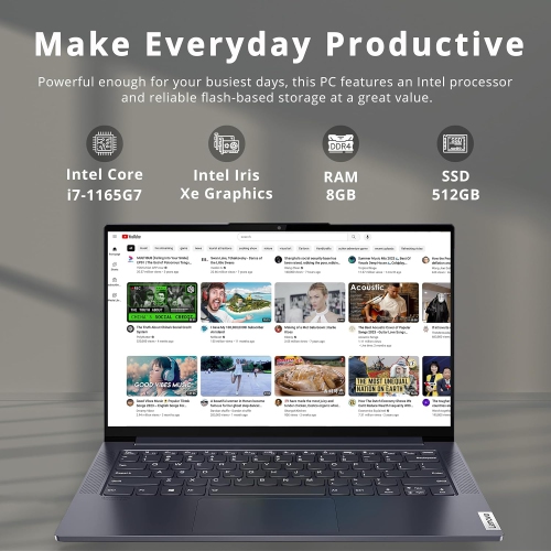 Refurbished - Lenovo IdeaPad Slim 7 14" FHD Laptop, Intel i7-1165G7, 512GB SSD, 8GB RAM, Intel Iris Xe Graphics, Backlit Keyboard, Win 10 Home, Slate