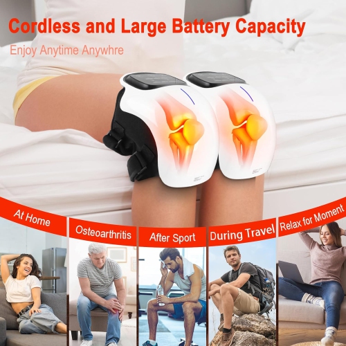 Cordless Knee Massager with Heat,Red Light Massage for Knee Pain Relief,Infrared Heat & Vibration,Portable Wireless Knee Heating Massager with LED