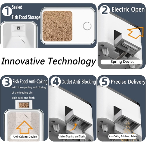 Bluetooth Fish Feeder Automatic Dispenser for Aquarium,Food Dispenser for Fish Tank with App Control,USB Powered Electronic Feeders for Small Fish