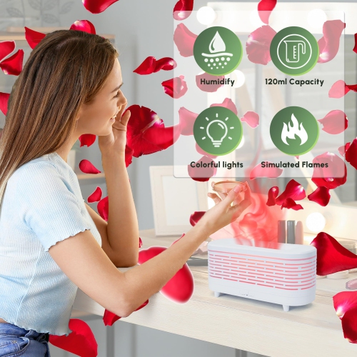 Flame Diffuser with 7 Colors Light, Simulated Flame Essential Oil Diffuser, 120ML Aromatherapy Diffuser for Home, Bedroom, Office
