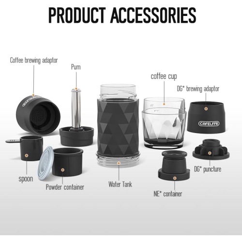 3 in 1 Manual Espresso Machine,Compatible with Nes Original Capsule, DG Pods & Ground Coffee,Suitable for Hiking,Fishing,Camping,Backpacking or Gift