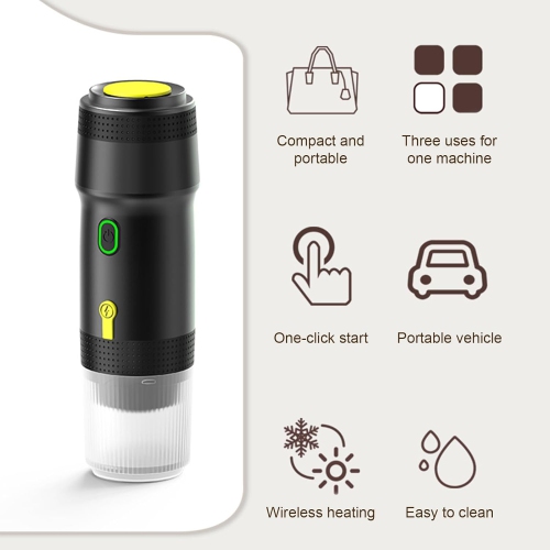 Portable Coffee Machine for Car Home Travel 3 in 1 Cordless Electric Coffee Maker 15Bar Mini Cold Brew and Heating Coffee Maker with 150ml Cup USB