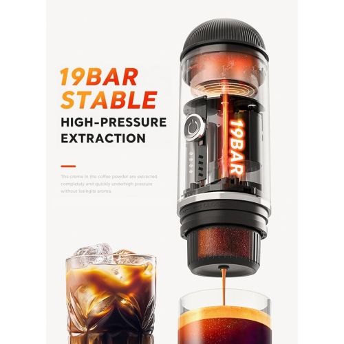 Portable Coffee Maker 19Bar Car Coffee Machine With Battery Fit For NS Capsule & Ground Coffee For Car, Travel, Office, Camping, Hiking Black