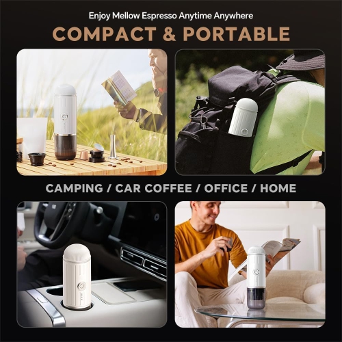 Portable Electric Espresso Coffee Maker, Travel Car Hiking, Fast self-heating 2 IN 1 Extraction System Espresso Machine, Support Ground Coffee and NS