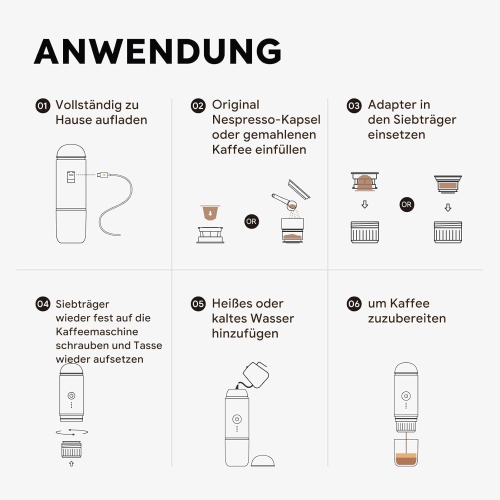 Portable Electric Espresso Coffee Maker, Travel Car Hiking, Fast self-heating 2 IN 1 Extraction System Espresso Machine, Support Ground Coffee and NS