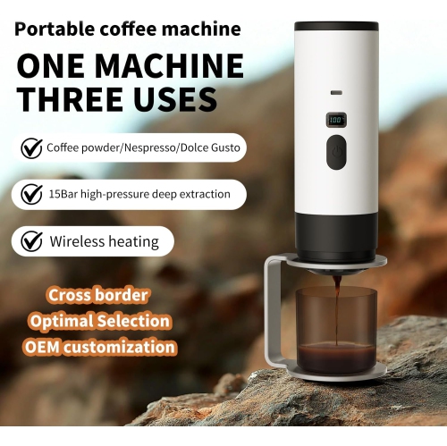 Cafetière portative, cafetière portative 3 en 1 avec écran LED et connecteur de type C, cafetières à capsules multiples avec automatique , bureau,