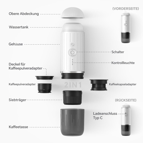 Portable Electric Espresso Coffee Maker, Travel Car Hiking, Fast self-heating 2 IN 1 Extraction System Espresso Machine, Support Ground Coffee and NS