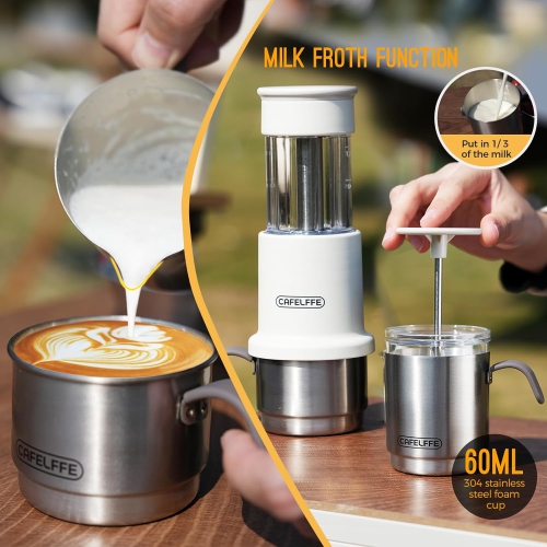 Manual Portable Coffee Maker Set with Milk Frother Cup &Carry Bag, Hand Press Espresso Machine Compatible with Nes Original Capsule/Ground for