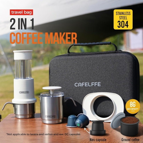 Manual Portable Coffee Maker Set with Milk Frother Cup &Carry Bag, Hand Press Espresso Machine Compatible with Nes Original Capsule/Ground for