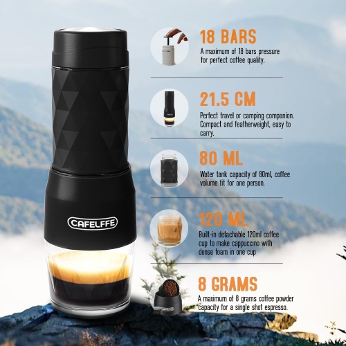 Portable Coffee Maker,3 in 1 Manual Espresso Machine, Original Capsule, DG Pods & Ground Coffee,Suitable for Hiking,Fishing,Camping,Backpacking or