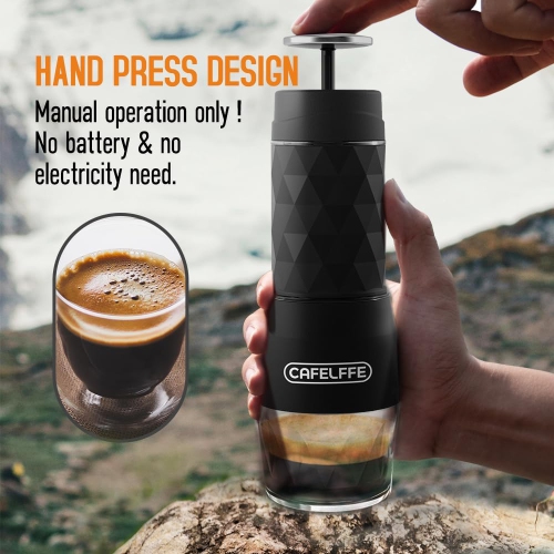 Portable Coffee Maker,3 in 1 Manual Espresso Machine, Original Capsule, DG Pods & Ground Coffee,Suitable for Hiking,Fishing,Camping,Backpacking or