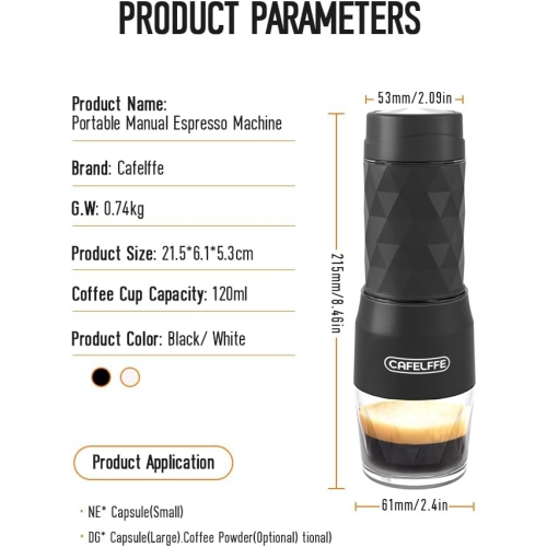 Portable Coffee Maker,3 in 1 Manual Espresso Machine, Original Capsule, DG Pods & Ground Coffee,Suitable for Hiking,Fishing,Camping,Backpacking or