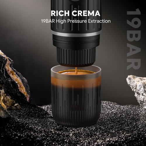 Portable Electric Espresso Coffee Maker, Travel Car Hiking, Fast self-heating 2 IN 1 Extraction System Espresso Machine, Support Ground Coffee and NS