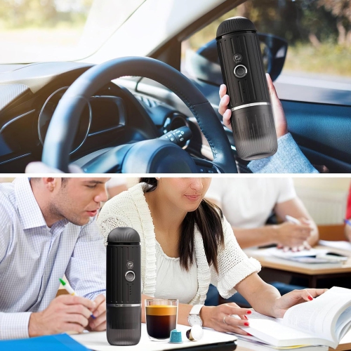 Portable Electric Espresso Coffee Maker, Travel Car Hiking, Fast self-heating 2 IN 1 Extraction System Espresso Machine, Support Ground Coffee and NS
