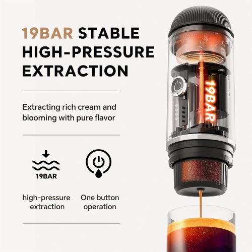 Portable Electric Espresso Coffee Maker, Travel Car Hiking, Fast self-heating 2 IN 1 Extraction System Espresso Machine, Support Ground Coffee and NS