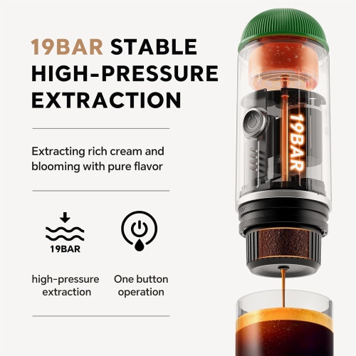 Portable Electric Espresso Coffee Maker, Travel Car Hiking, Fast self-heating 2 IN 1 Extraction System Espresso Machine, Support Ground Coffee and NS