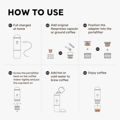 Portable Electric Espresso Coffee Maker, Travel Car Hiking, Fast self-heating 2 IN 1 Extraction System Espresso Machine, Support Ground Coffee and NS