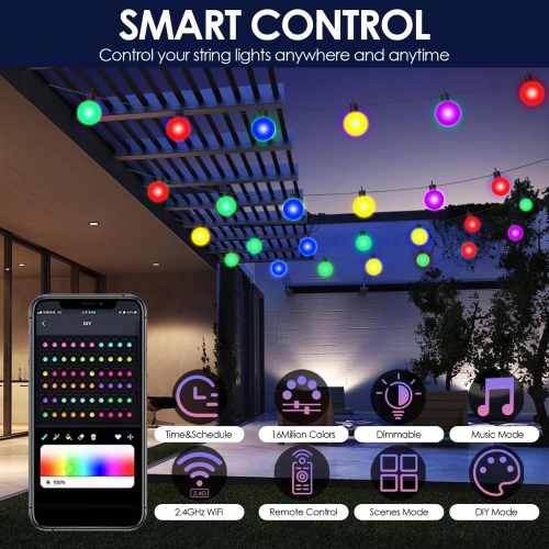 Smart Garden Decorative Light Strip, 32ft Programmable Light String with Remote Control, App Control, USB Powered, Suitable for Camping, Birthday,