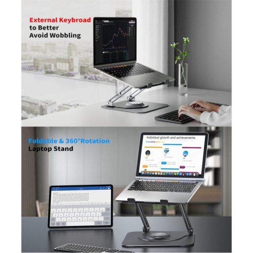 Support pour portable, pliable, rotation à 360°, support pour portable, support pour iPad, réglage de l'angle/de la hauteur sans pas, ergonomique,
