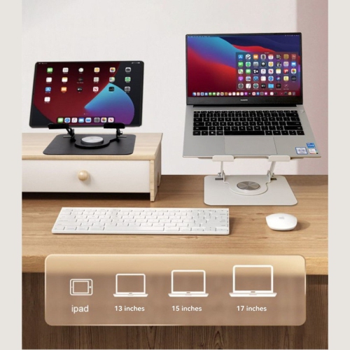 Support pour portable, pliable, rotation à 360°, support pour portable, support pour iPad, réglage de l'angle/de la hauteur sans pas, ergonomique,