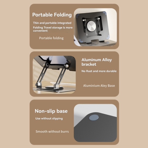 Laptop stand, foldable, 360° rotation, laptop stand, iPad stand, angle/height stepless adjustment, ergonomic, stable, heat dissipation - black