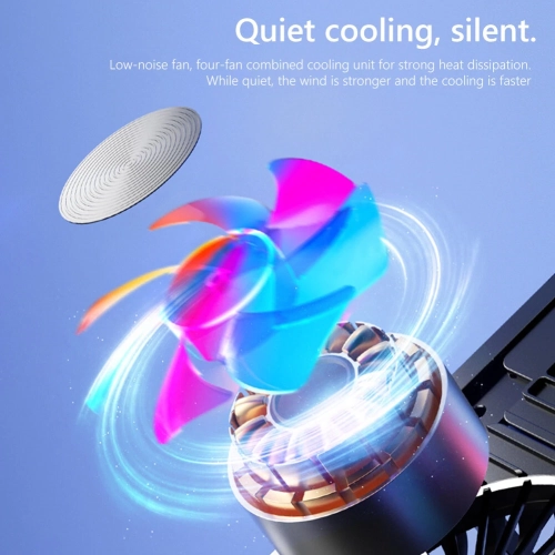 Aluminum laptop cooling pad, LED laptop cooler, low noise cooling fan, foldable laptop stand - quad fans