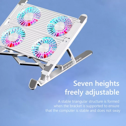 Aluminum laptop cooling pad, LED laptop cooler, low noise cooling fan, foldable laptop stand - quad fans