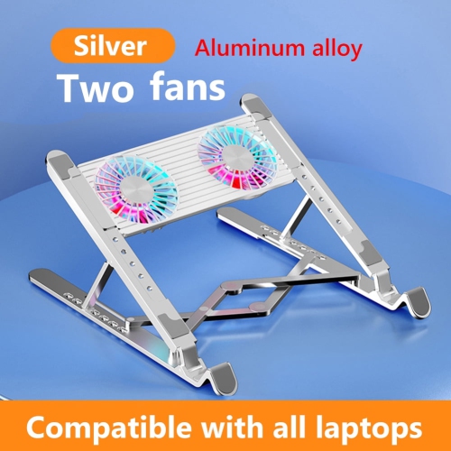 Aluminum laptop cooling pad, LED laptop cooler, low noise cooling fan, foldable laptop stand - dual fans