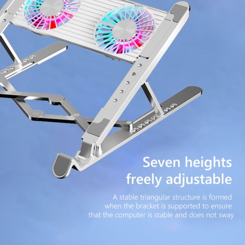 Aluminum laptop cooling pad, LED laptop cooler, low noise cooling fan, foldable laptop stand - dual fans