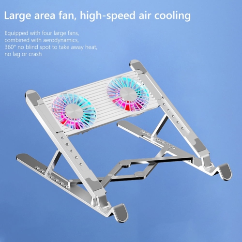 Aluminum laptop cooling pad, LED laptop cooler, low noise cooling fan, foldable laptop stand - dual fans
