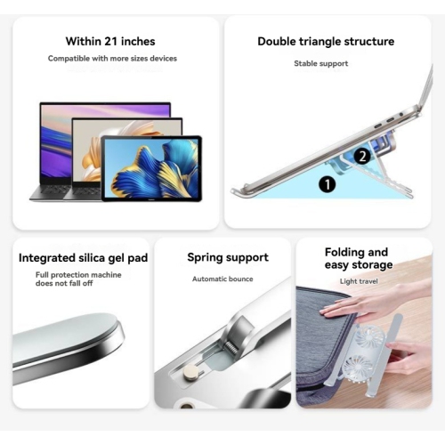 Laptop stand, aluminum alloy foldable lifting tablet computer heightening, stand desktop computer heat dissipation stand - silver