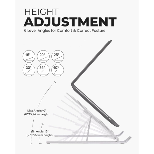 Aluminum Portable Laptop Stand, Height Adjustable, Ventilated Folding Lap/Desk Laptop Stand with Carrying Case for Laptops, MacBooks, Tablets and