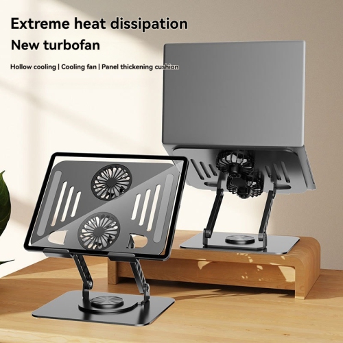 Laptop stand with cooling fan | 360° rotation | Tablet stand | Cooler for 12" laptops - silver