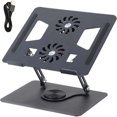 Laptop Stand with Dual Cooling Fans, 360° Rotating Aluminum Alloy Steel Computer Stand for Laptops with Non-Slip Pads to Help Heat Dissipation - Black