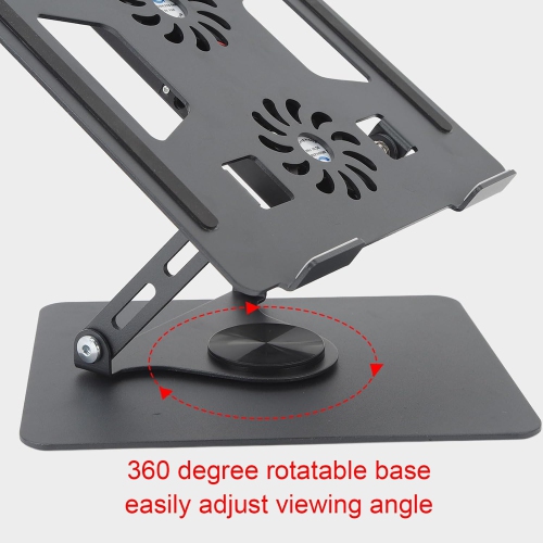 Laptop Stand with Dual Cooling Fans, 360° Rotating Aluminum Alloy Steel Computer Stand for Laptops with Non-Slip Pads to Help Heat Dissipation - Black