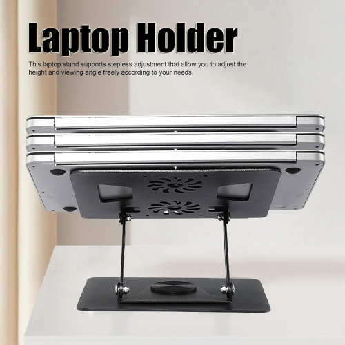 Laptop Stand with Dual Cooling Fans, 360° Rotating Aluminum Alloy Steel Computer Stand for Laptops with Non-Slip Pads to Help Heat Dissipation - Black
