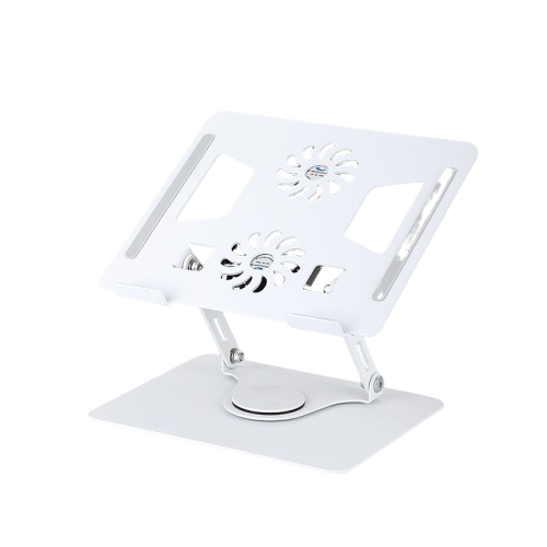 Laptop Stand with Dual Cooling Fans, 360° Rotating Aluminum Alloy Steel Computer Stand for Laptops with Non-Slip Pads to Help Heat Dissipation - White