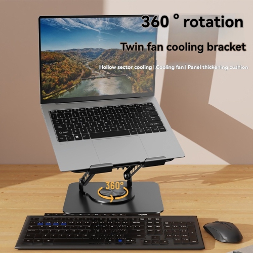 Laptop stand with cooling fan | 360° rotation | Tablet stand | Cooler for 12" laptops - black