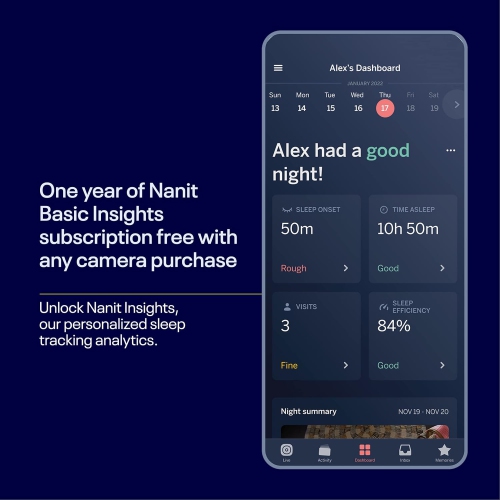 Nanit Pro Smart Baby Monitor & Wall Mount – 1080p Secure Wi-Fi Video Camera, Sensor-Free Sleep & Breathing Motion Tracker, 2-Way Audio
