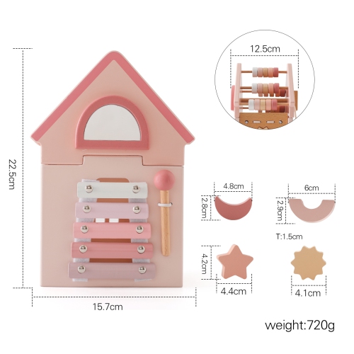 Wooden Activity Cube - House 5-in-1 Learning Toy with Shape Sorter, Musical Xylophone and Abacus - Early Childhood Educational Toy to Develop Fine
