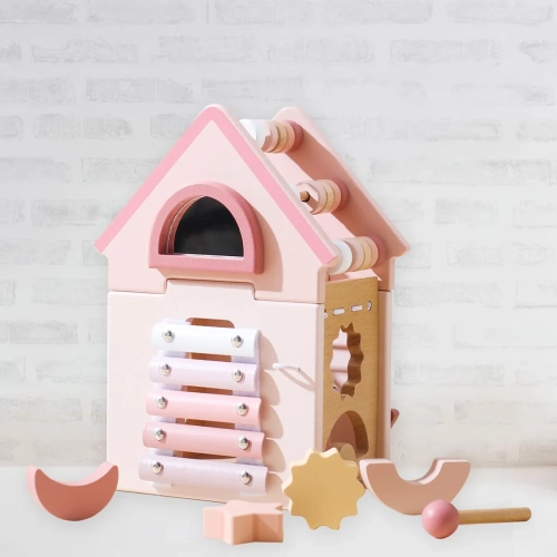 Wooden Activity Cube - House 5-in-1 Learning Toy with Shape Sorter, Musical Xylophone and Abacus - Early Childhood Educational Toy to Develop Fine