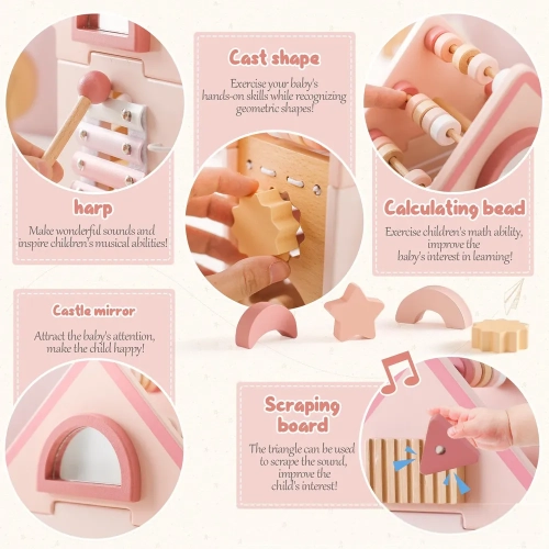 Wooden Activity Cube - House 5-in-1 Learning Toy with Shape Sorter, Musical Xylophone and Abacus - Early Childhood Educational Toy to Develop Fine