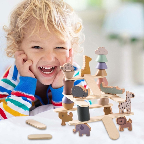 Wooden Animal Stacking Toys - Balancing Block Set for Toddlers - Educational Blocks to Develop Fine Motor Skills and Creativity - Wooden Block Game