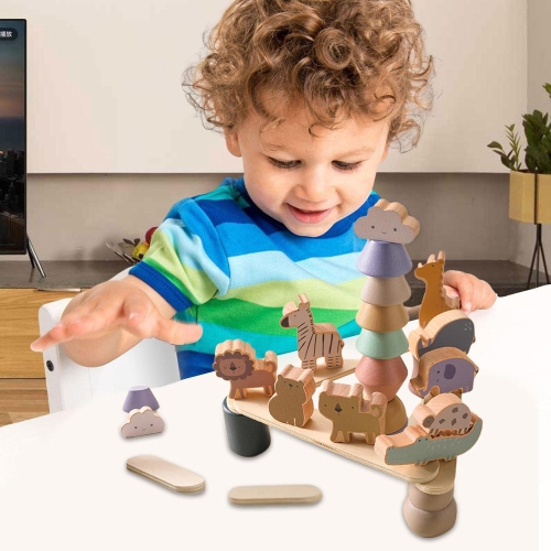 Wooden Animal Stacking Toys - Balancing Block Set for Toddlers - Educational Blocks to Develop Fine Motor Skills and Creativity - Wooden Block Game