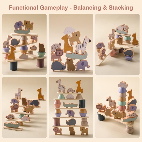 Wooden Animal Stacking Toys - Balancing Block Set for Toddlers - Educational Blocks to Develop Fine Motor Skills and Creativity - Wooden Block Game
