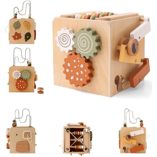 GREEN SCENIC  Wooden Activity Cube - 5-In-1 Educational Baby Toy \w Shape Sorter, Xylophone And Bead Maze - Fine Motor Skill Development Toy