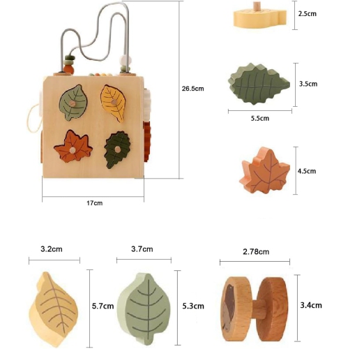 Wooden Activity Cube - 5-in-1 Educational Baby Toy with Shape Sorter, Xylophone and Bead Maze - Fine Motor Skill Development Toy - Eco-Friendly Gift