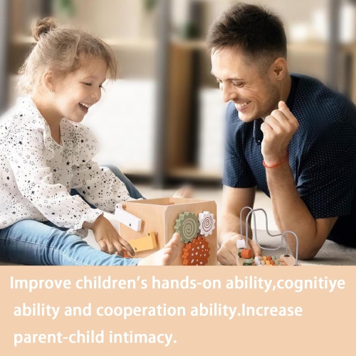 Wooden Activity Cube - 5-in-1 Educational Baby Toy with Shape Sorter, Xylophone and Bead Maze - Fine Motor Skill Development Toy - Eco-Friendly Gift